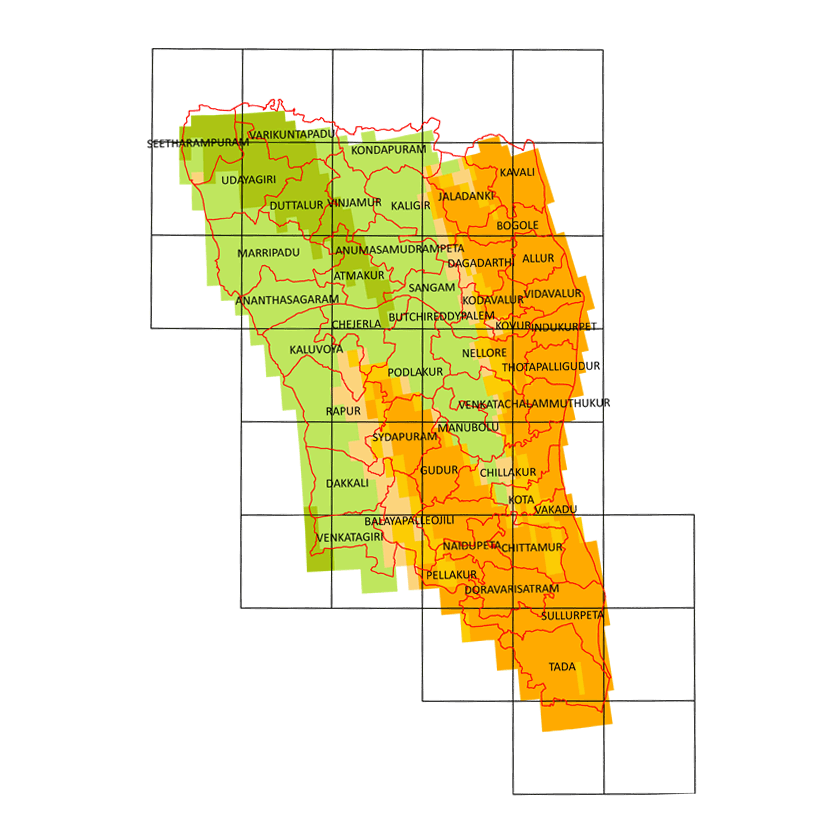 Storm surge inundation map for cyclone with wind speed 